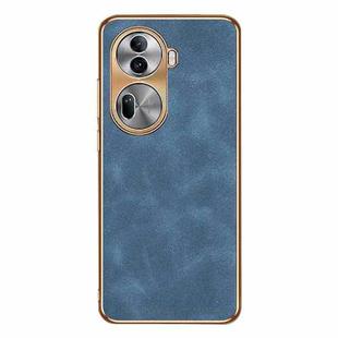 For OPPO Reno11 Global Electroplating Lambskin Leather Phone Case(Blue)