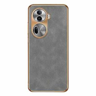 For OPPO Reno11 Global Electroplating Lambskin Leather Phone Case(Grey)