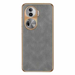 For OPPO Reno11 Pro Global Electroplating Lambskin Leather Phone Case(Grey)