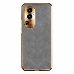 For OPPO Reno10 Pro Global Electroplating Lambskin Leather Phone Case(Grey)