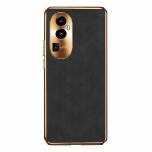 For OPPO Reno10 Pro+ Electroplating Lambskin Leather Phone Case(Black)