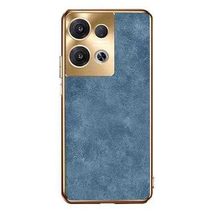 For OPPO Reno9 Pro+ Electroplating Lambskin Leather Phone Case(Blue)