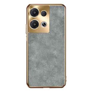 For OPPO Reno9 Pro+ Electroplating Lambskin Leather Phone Case(Grey)