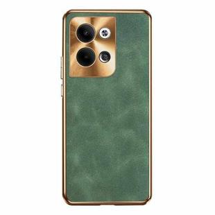 For OPPO Reno9 Electroplating Lambskin Leather Phone Case(Green)