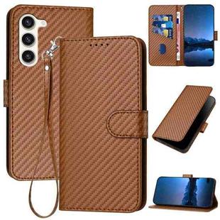 For Samsung Galaxy S23 5G YX0070 Carbon Fiber Buckle Leather Phone Case with Lanyard(Coffee)