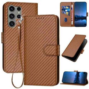 For Samsung Galaxy S23 Ultra 5G YX0070 Carbon Fiber Buckle Leather Phone Case with Lanyard(Coffee)