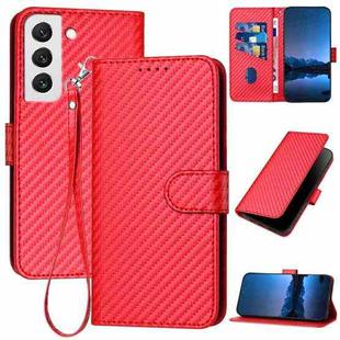 For Samsung Galaxy S22 5G YX0070 Carbon Fiber Buckle Leather Phone Case with Lanyard(Red)