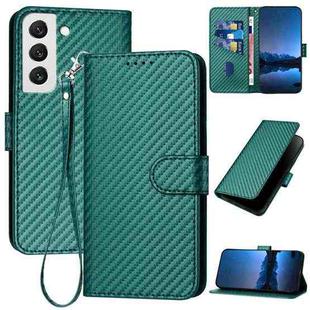 For Samsung Galaxy S22 5G YX0070 Carbon Fiber Buckle Leather Phone Case with Lanyard(Dark Green)