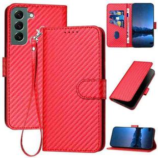 For Samsung Galaxy S22+ 5G YX0070 Carbon Fiber Buckle Leather Phone Case with Lanyard(Red)