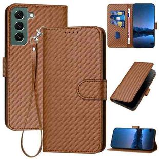 For Samsung Galaxy S22+ 5G YX0070 Carbon Fiber Buckle Leather Phone Case with Lanyard(Coffee)