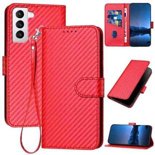 For Samsung Galaxy S21 5G YX0070 Carbon Fiber Buckle Leather Phone Case with Lanyard(Red)