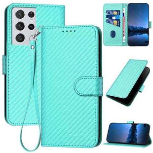 For Samsung Galaxy S21 Ultra 5G YX0070 Carbon Fiber Buckle Leather Phone Case with Lanyard(Light Blue)