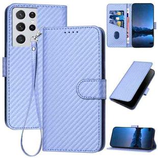 For Samsung Galaxy S21 Ultra 5G YX0070 Carbon Fiber Buckle Leather Phone Case with Lanyard(Light Purple)