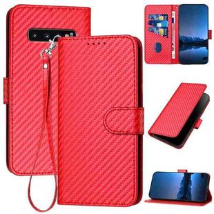 For Samsung Galaxy S10 YX0070 Carbon Fiber Buckle Leather Phone Case with Lanyard(Red)