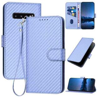 For Samsung Galaxy S10 YX0070 Carbon Fiber Buckle Leather Phone Case with Lanyard(Light Purple)