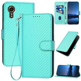 For Samsung Galaxy Xcover7 YX0070 Carbon Fiber Buckle Leather Phone Case with Lanyard(Light Blue)