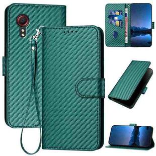 For Samsung Galaxy Xcover 5 YX0070 Carbon Fiber Buckle Leather Phone Case with Lanyard(Dark Green)