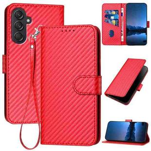 For Samsung Galaxy M55 YX0070 Carbon Fiber Buckle Leather Phone Case with Lanyard(Red)