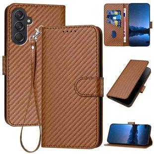 For Samsung Galaxy M55 YX0070 Carbon Fiber Buckle Leather Phone Case with Lanyard(Coffee)