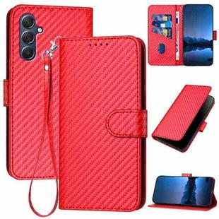 For Samsung Galaxy M54 YX0070 Carbon Fiber Buckle Leather Phone Case with Lanyard(Red)