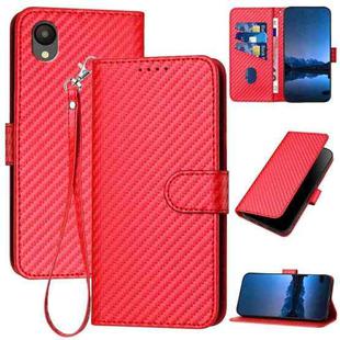 For Samsung Galaxy A23 JP Version YX0070 Carbon Fiber Buckle Leather Phone Case with Lanyard(Red)
