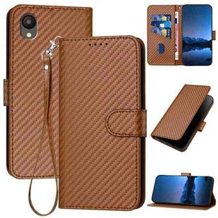 For Samsung Galaxy A23 JP Version YX0070 Carbon Fiber Buckle Leather Phone Case with Lanyard(Coffee)