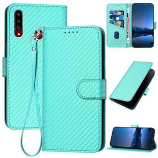 For Samsung Galaxy A20s YX0070 Carbon Fiber Buckle Leather Phone Case with Lanyard(Light Blue)