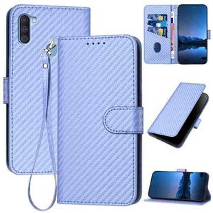 For Samsung Galaxy A11 EU YX0070 Carbon Fiber Buckle Leather Phone Case with Lanyard(Light Purple)