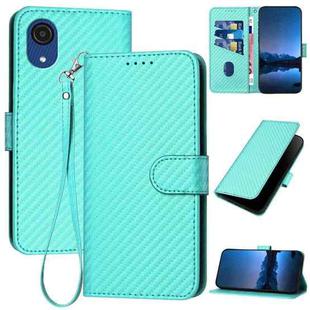 For Samsung Galaxy A03 Core YX0070 Carbon Fiber Buckle Leather Phone Case with Lanyard(Light Blue)