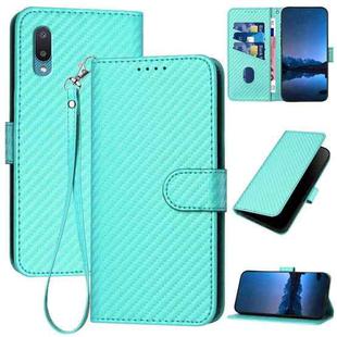 For Samsung Galaxy A02 EU YX0070 Carbon Fiber Buckle Leather Phone Case with Lanyard(Light Blue)