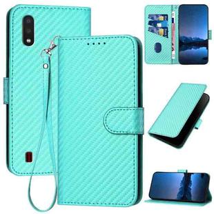 For Samsung Galaxy A01 / M01 YX0070 Carbon Fiber Buckle Leather Phone Case with Lanyard(Light Blue)
