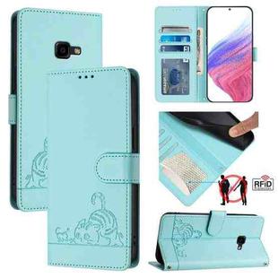 For Samsung Galaxy Xcover 4/Xcover 4s Cat Rat Embossed Pattern RFID Leather Phone Case with Lanyard(Mint Green)