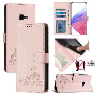 For Samsung Galaxy Xcover 4/Xcover 4s Cat Rat Embossed Pattern RFID Leather Phone Case with Lanyard(Pink)