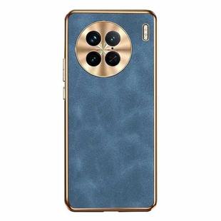 For vivo X90 Pro Electroplating Lambskin Leather Phone Case(Blue)