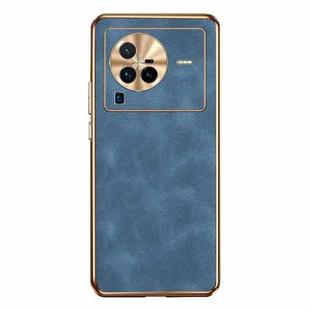 For vivo X80 Pro Electroplating Lambskin Leather Phone Case(Blue)