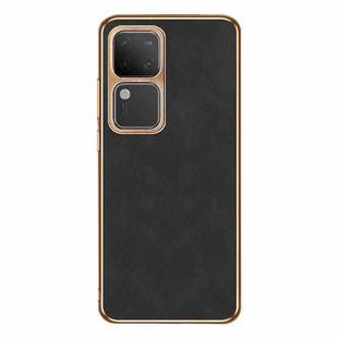 For vivo S18 / S18 Pro Electroplating Lambskin Leather Phone Case(Black)