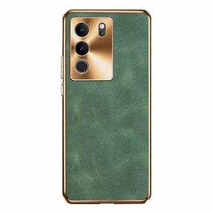 For vivo S17 Pro Electroplating Lambskin Leather Phone Case(Green)