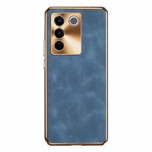 For vivo S16 Pro Electroplating Lambskin Leather Phone Case(Blue)