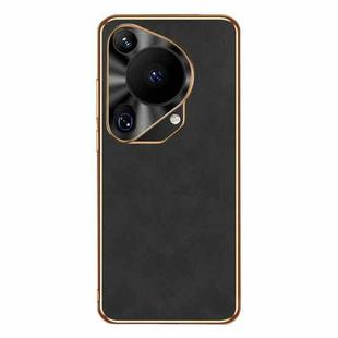 For Huawei Pura 70 Ultra Electroplating Lambskin Leather Phone Case(Black)