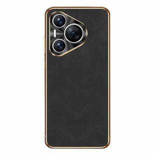 For Huawei Pura 70 Electroplating Lambskin Leather Phone Case(Black)