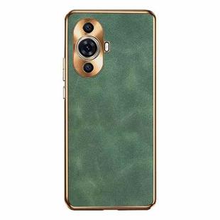 For Huawei nova 11 Electroplating Lambskin Leather Phone Case(Green)