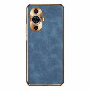 For Huawei nova 11 Electroplating Lambskin Leather Phone Case(Blue)