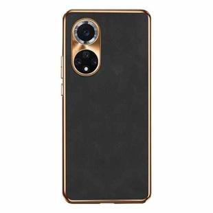 For Huawei nova 9 Pro Electroplating Lambskin Leather Phone Case(Black)