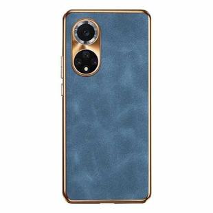 For Huawei nova 9 Electroplating Lambskin Leather Phone Case(Blue)