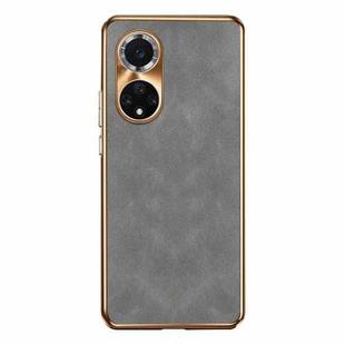 For Huawei nova 9 Electroplating Lambskin Leather Phone Case(Grey)