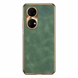 For Huawei P50 Electroplating Lambskin Leather Phone Case(Green)