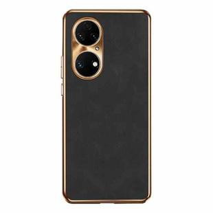 For Huawei P50 Electroplating Lambskin Leather Phone Case(Black)