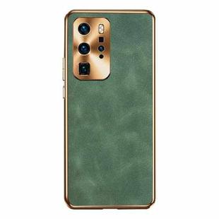 For Huawei P40 Pro Electroplating Lambskin Leather Phone Case(Green)