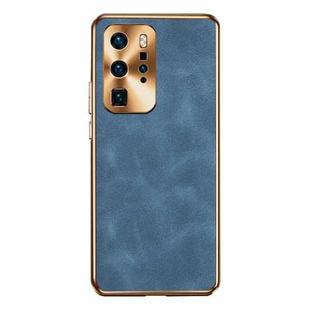 For Huawei P40 Pro Electroplating Lambskin Leather Phone Case(Blue)