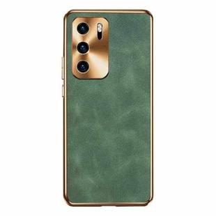 For Huawei P40 Electroplating Lambskin Leather Phone Case(Green)